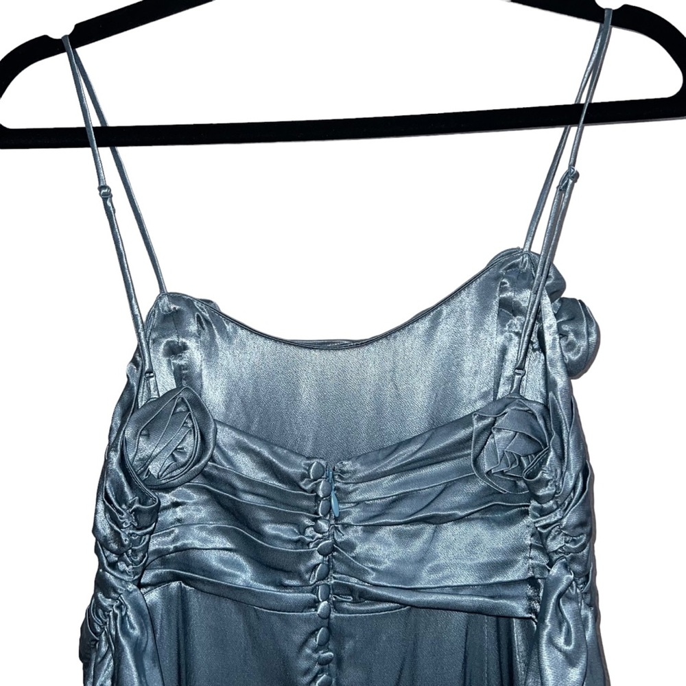 For Love & Lemons Satin Maxi Dress in Dusty Blue - Picture 9 of 12